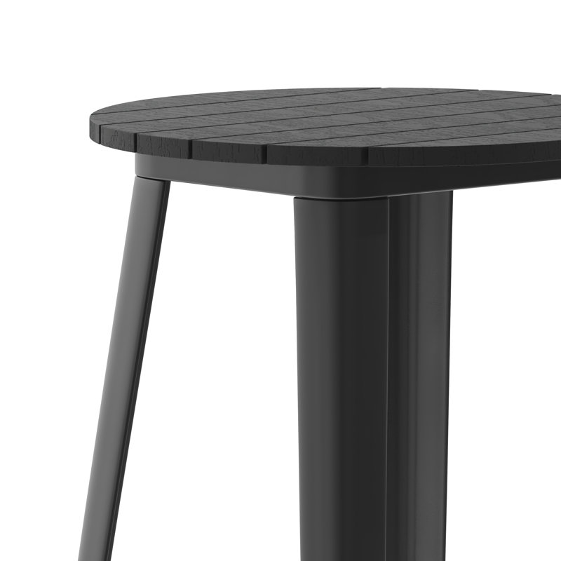 Greory Round Commercial Indoor/Outdoor Poly Bar Top Restaurant Table with Steel Frame, Black, 23.75" W x 23.75" L