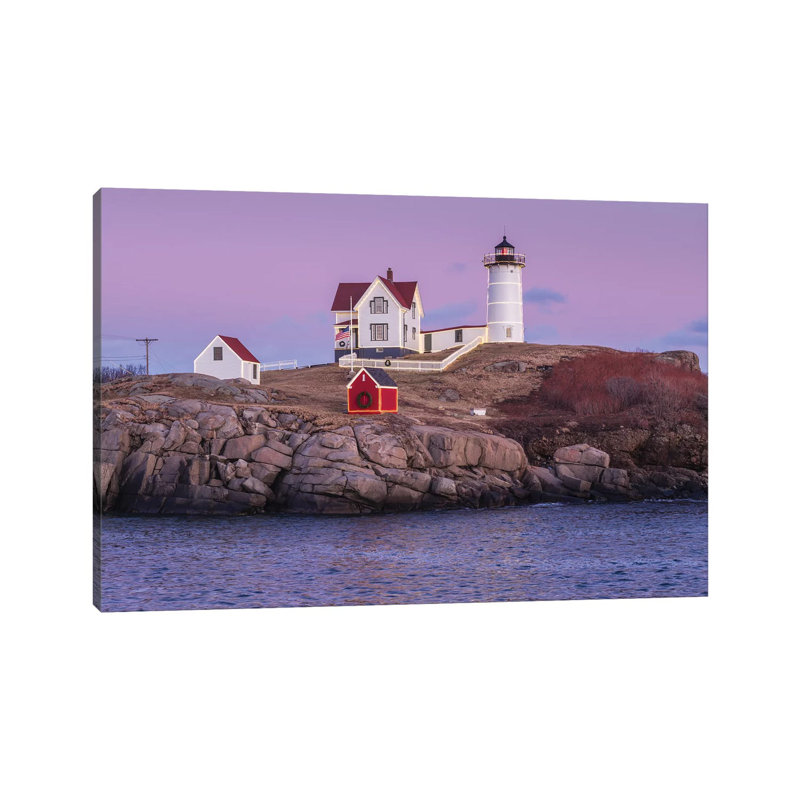 USA, Maine, York Beach. Nubble Light Lighthouse At Dusk by Walter Bibikow - Print on Canvas, Wrapped Canvas