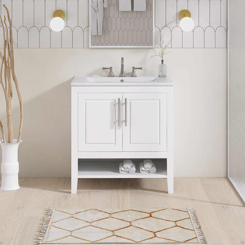 Single Bathroom Vanity With Ceramic Top, 30", White