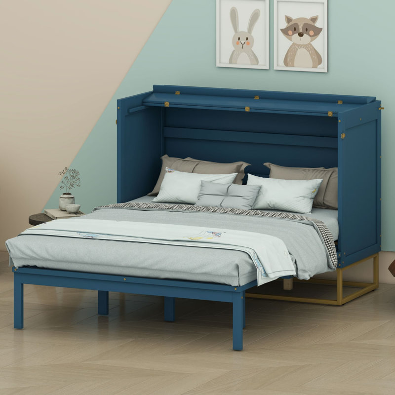 Lit escamotable avec pieds en fer, Bleu