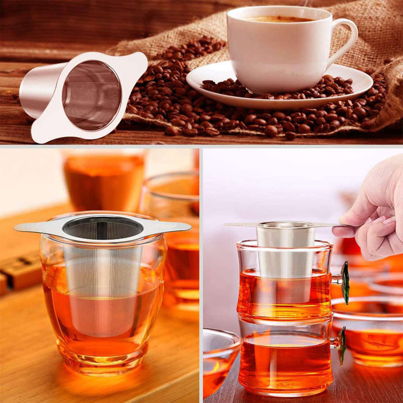 Infuseur à thé, crépine à thé en acier inoxydable avec poignées doubles et ramasse-gouttes, infuseur à panier à thé en maille extra fine