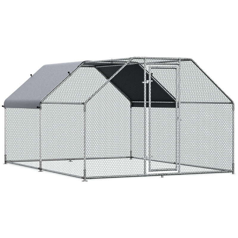 - Parc à poules verrouillable et imperméable, 9 pi x 12 pi 6,5 pi, pour 8 à 12 poules, lapins, canards, acier galvanisé, couloir d'entrée verrouillable et sécuritaire avec abat-jour