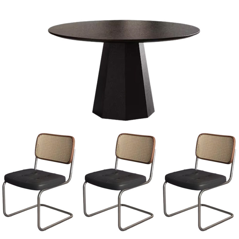 Grandes tables de salle à manger noires rondes en bois massif, H 29,52 po x L 47,24 po x l 47,24 po