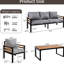 5 meubles de patio en bois, coussin amovible et table basse solide - facile à assembler, gris