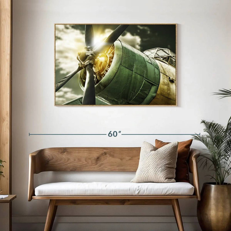 Vue du ciel de l'ancien avion, Cadre flottant en bois naturel, 43 po x 29 po