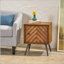 Armoire décorative fabriquée à la main en bois de manguier et en fer avec porte à carreaux chevron pour un décor Mid-Century moderne et bohème