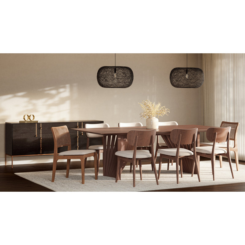 Modern Brazilian Laguna Glass Top Dining Table, Nogal