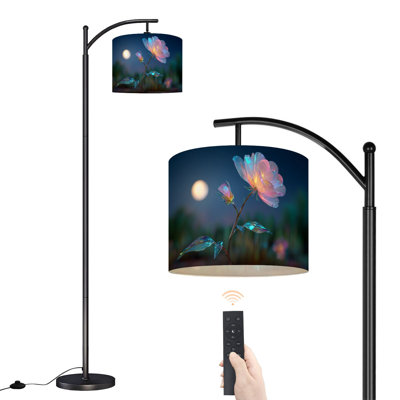  Lampe sur pied arquée en cristal brillant et lumières scintillantes au clair de lune, grande lampe sur pied moderne, abat-jour réglable en lin à 3 couleurs