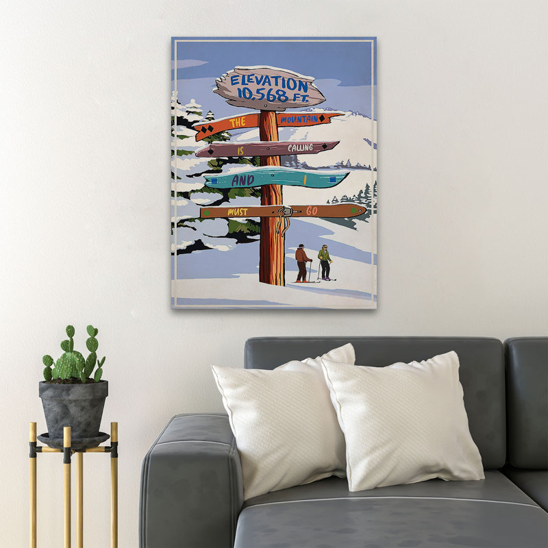 «Men Skiing - The Mountain Is Calling And I Must Go», reproduction d'art graphique sur toile tendue 1 pièce