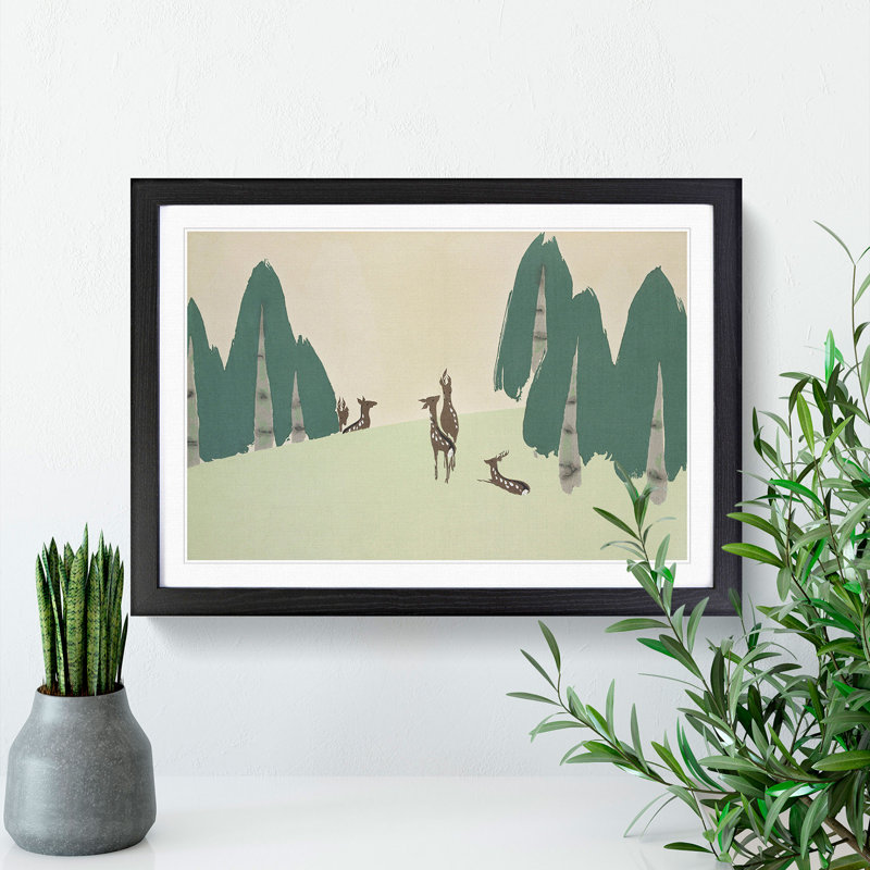 Deer by Kamisaka Sekka - Picture Frame Painting, 27cm H x 36cm W x 2cm D, Black Framed