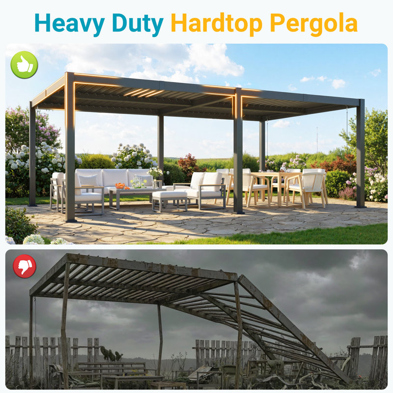 Aluminum Outdoor Pergola with Independent Louvered, Gray, 88.6" H X 236" W X 142"D