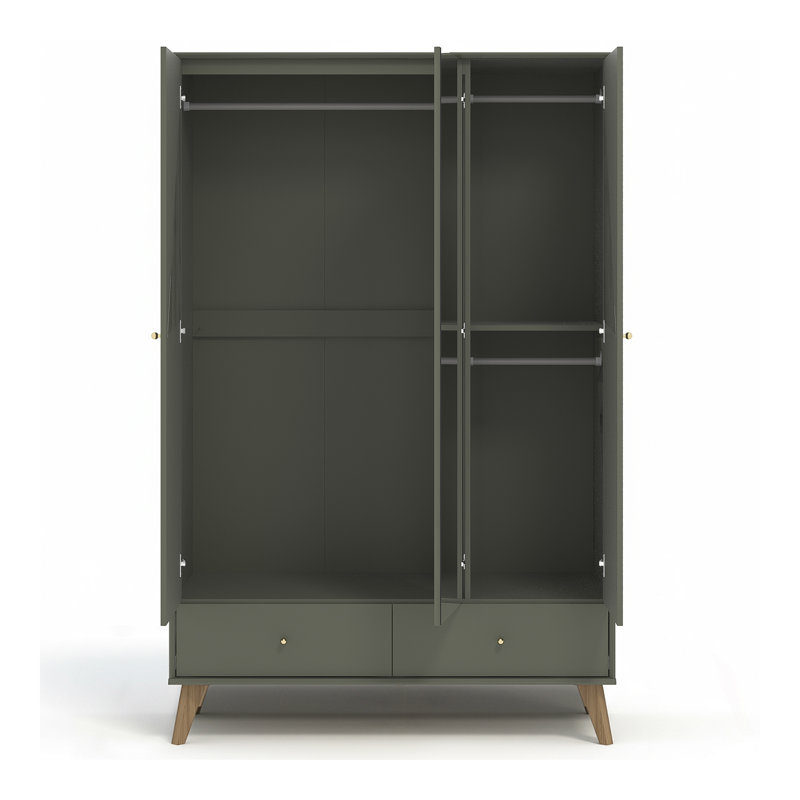 Abby 3 Door 2 Drawer Wardrobe With Mirror, Kale Green