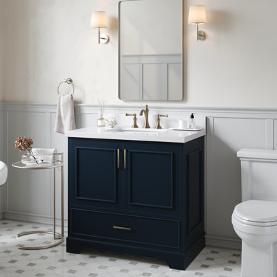 37'' Single Bathroom Vanity with White Quartz Top