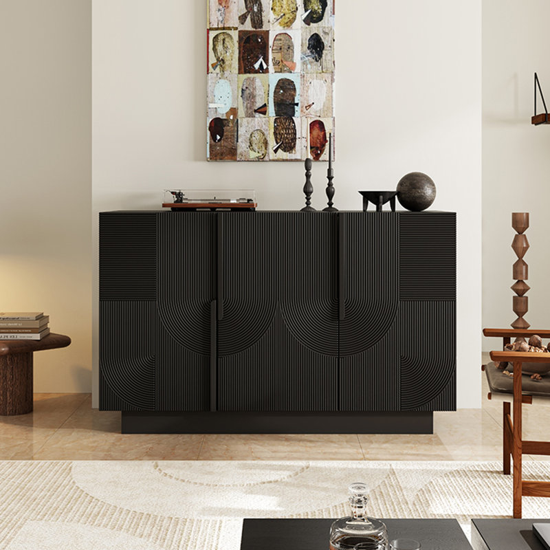 Armoire de rangement moderne avec lignes irrégulières, H 35,43 po x l 55,11 po x P 15,74 po, Noir