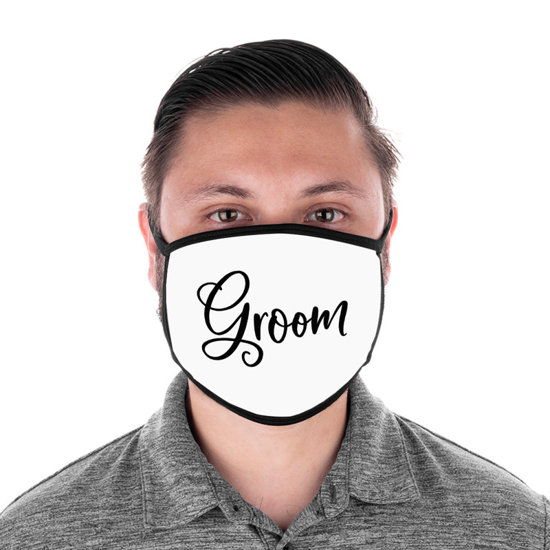 Masque de mariage, conception de marié audacieux, masques faciaux en tissu blanc avec 1 filtre remplaçable PM 2,5, paquet de 1