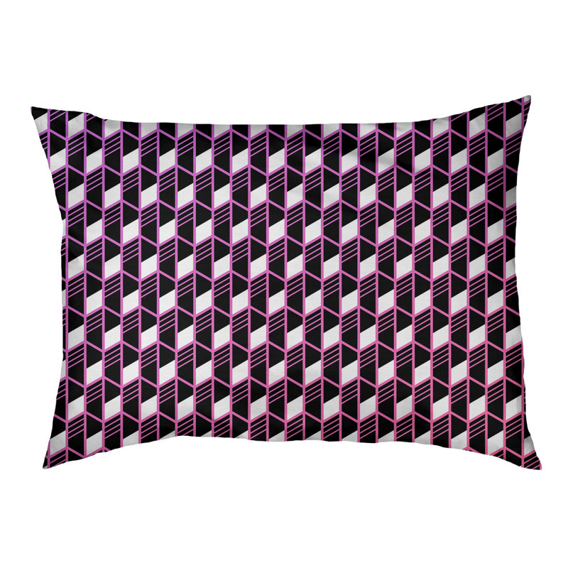 Coussin de concepteur pour chat à rayures géométriques Byrge, Moyen - L 42,5 po x l 32,5 po, Mauve / Rose