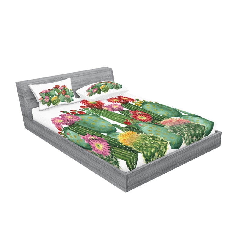 Multicolore ensemble de draps et taies décoratives Ambesonne Cactus, Ensemble de draps pour grand lit + 1 drap-housse +