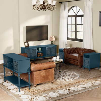4-Piece Carved Wood Living Room Set