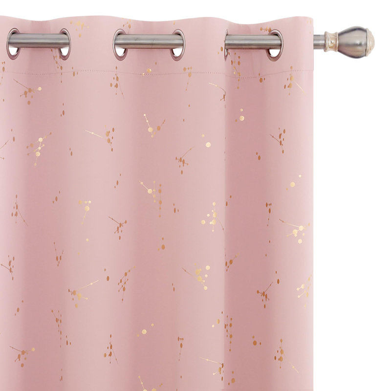 Ensemble de 4 rideaux occultants avec œillets métallisés Foil Print, Rose corail, L 42 po x L 108 po