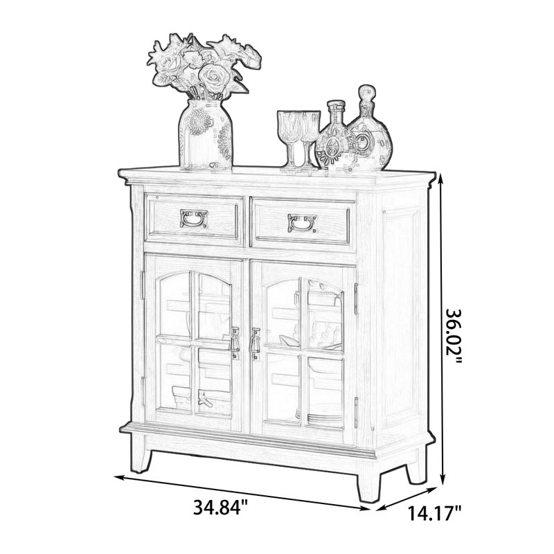 Buffet merisier massif + bois manufacturé + verre, Cerise profonde