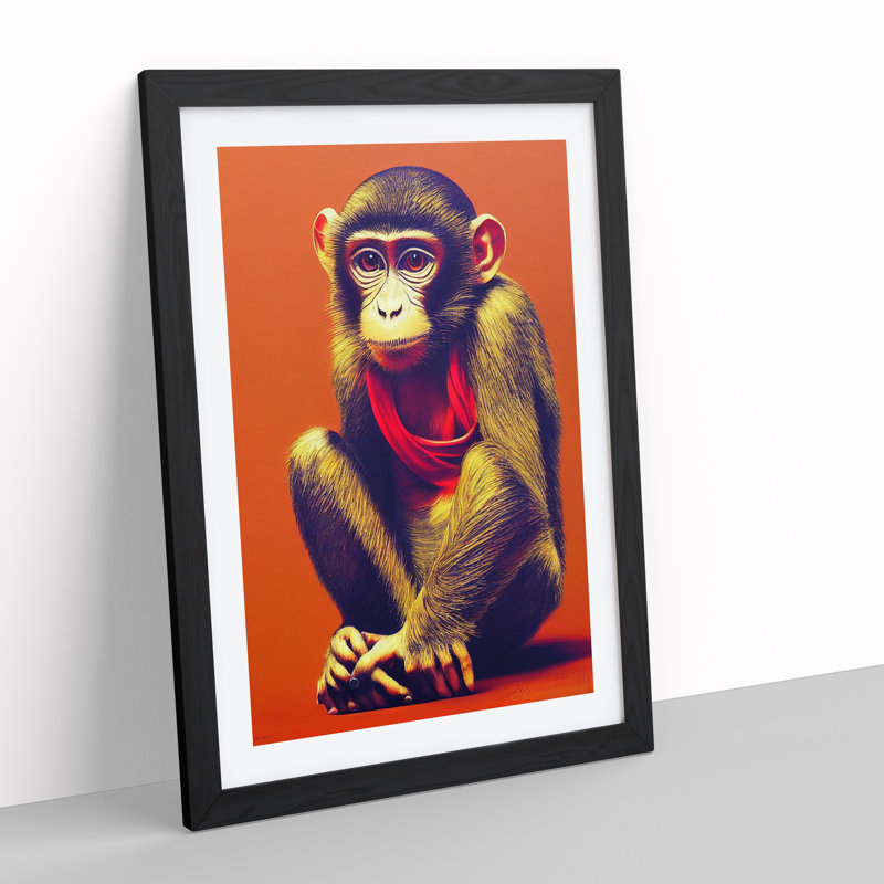 Young Monkey No.3 - Single Picture Frame Painting, 64cm H x 46cm W x 2cm D, Black