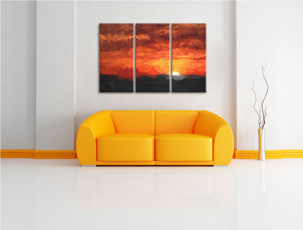 3-tlg. Leinwandbilder-Set „Wunderschöner Romantischer Sonnenaufgang“, Kunstdruck