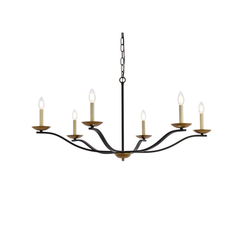 Henton 6 - Light Dimmable Wagon Wheel Chandelier, Black/Brass, 20" H x 42" W x 42" D
