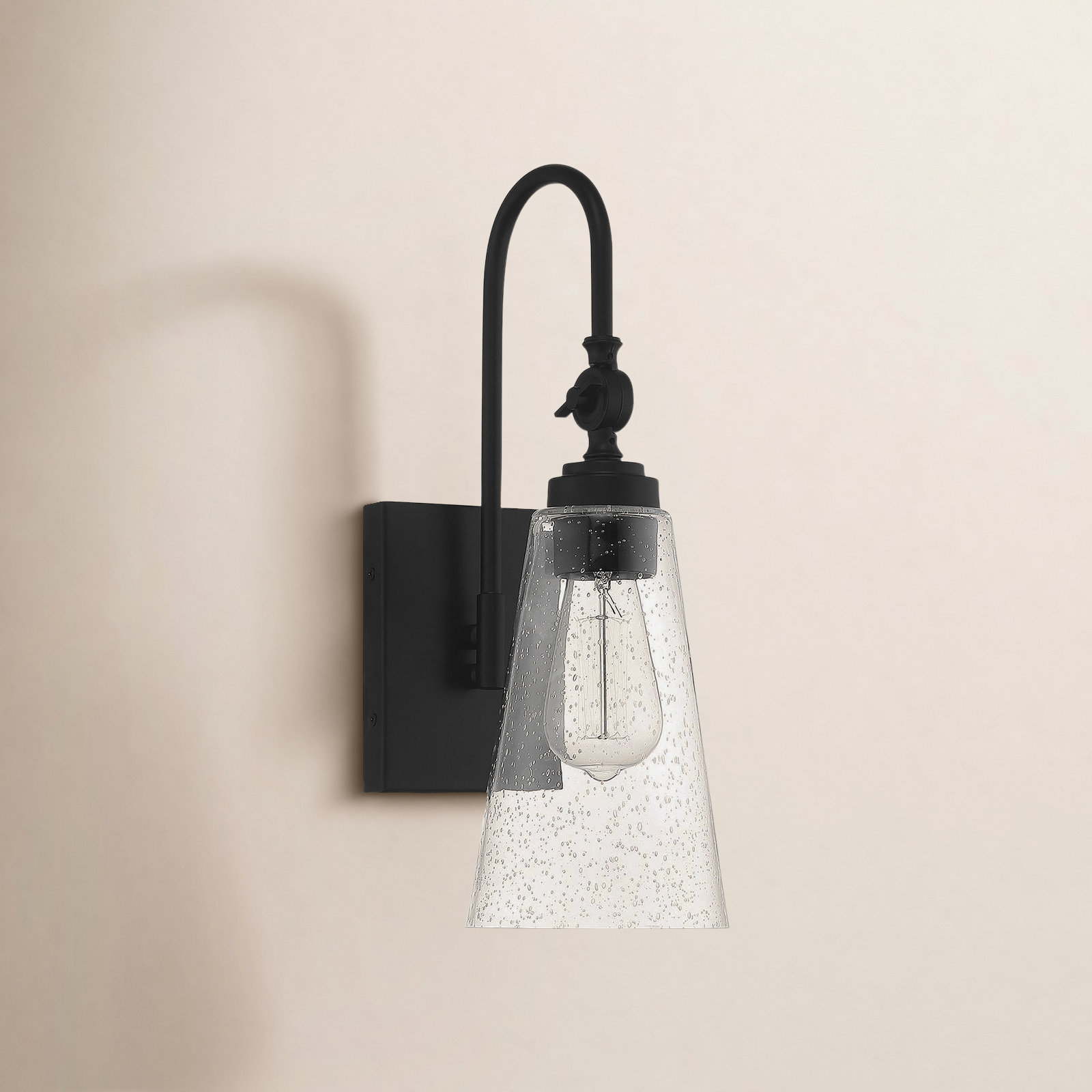 Picola Single Light Glass Dimmable Wall Sconce, Matte Black