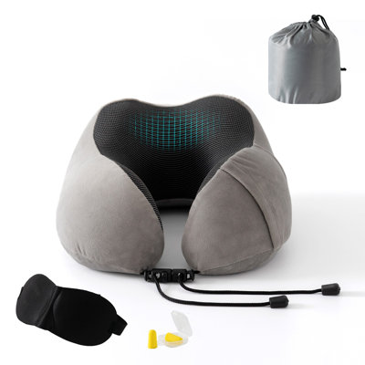 Memory Foam Travel Neck Pillow for Airplane, Car and Camping Use