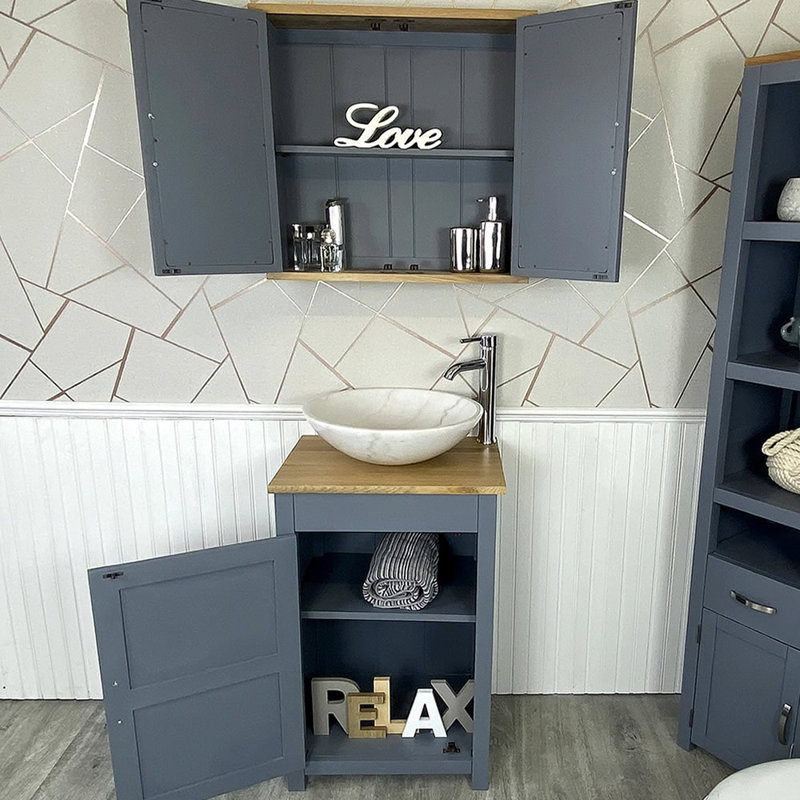 Marrs 485mm Single Bathroom Vanity with Vessel Stone Basin, Grey