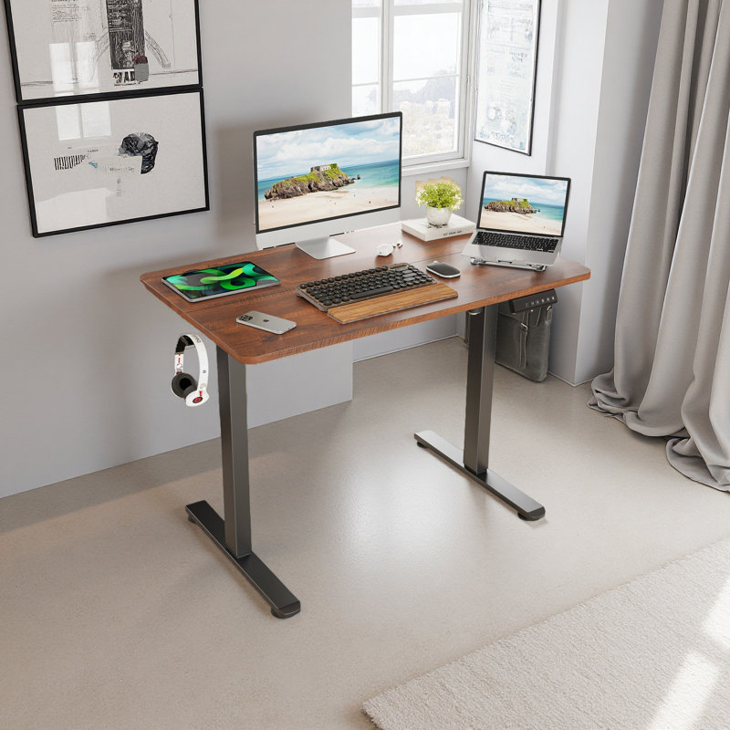 Bureau de travail électrique à hauteur réglable, H 47 po x l 40,55 po x P 24 po, Brun-roux / noir