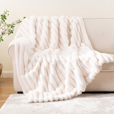 Soft Warm Rabbit Fur Blanket For Couch, Bed
