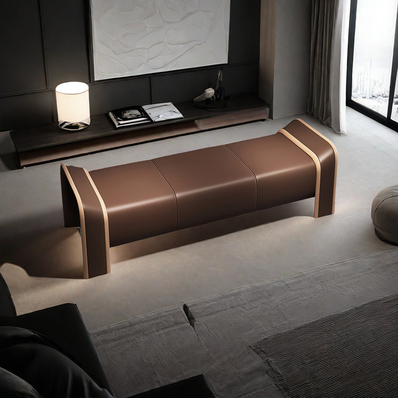 Banc rembourré en cuir Runfried Match, Café