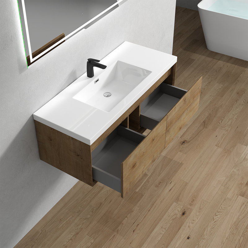 Meuble-lavabo mural simple l 47 po x P 19,6 po x H 17,7 po Bella, Chêne blanc