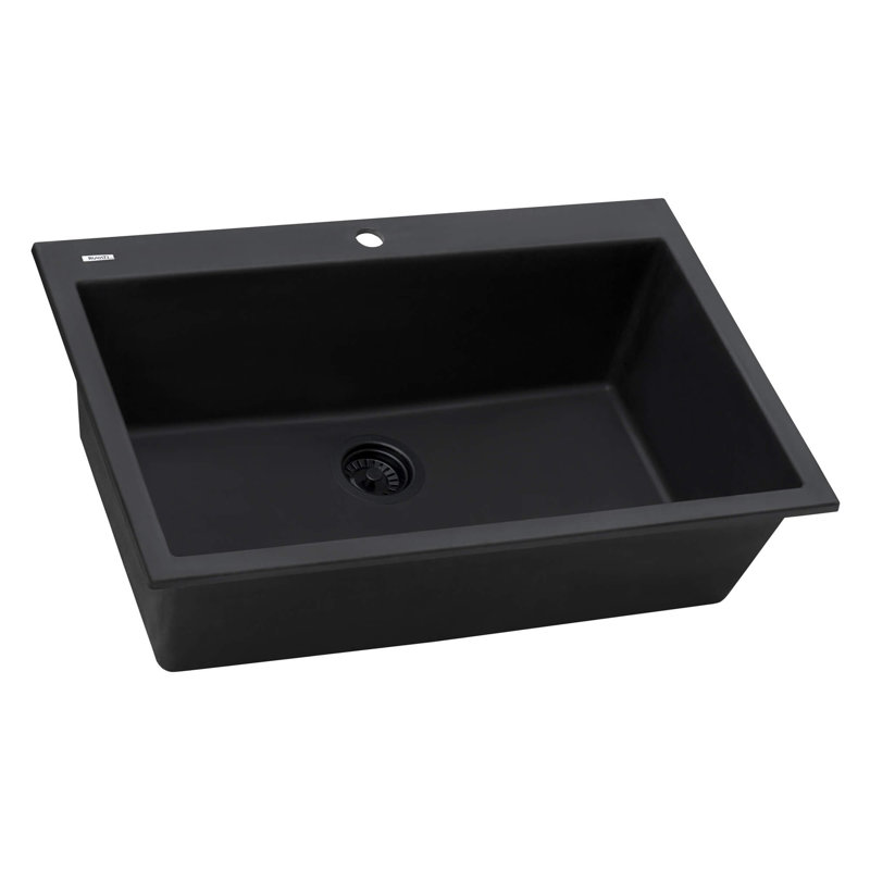 Ruvati 30 x 20 inch epiGranite Drop-in Topmount Granite Composite Quartz Single Bowl Kitchen Sink - Midnight Black -