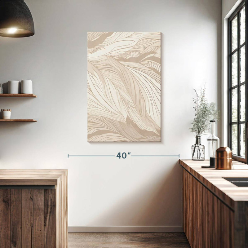 Abstrait beige feuilles I, H 39 po x l 26 po