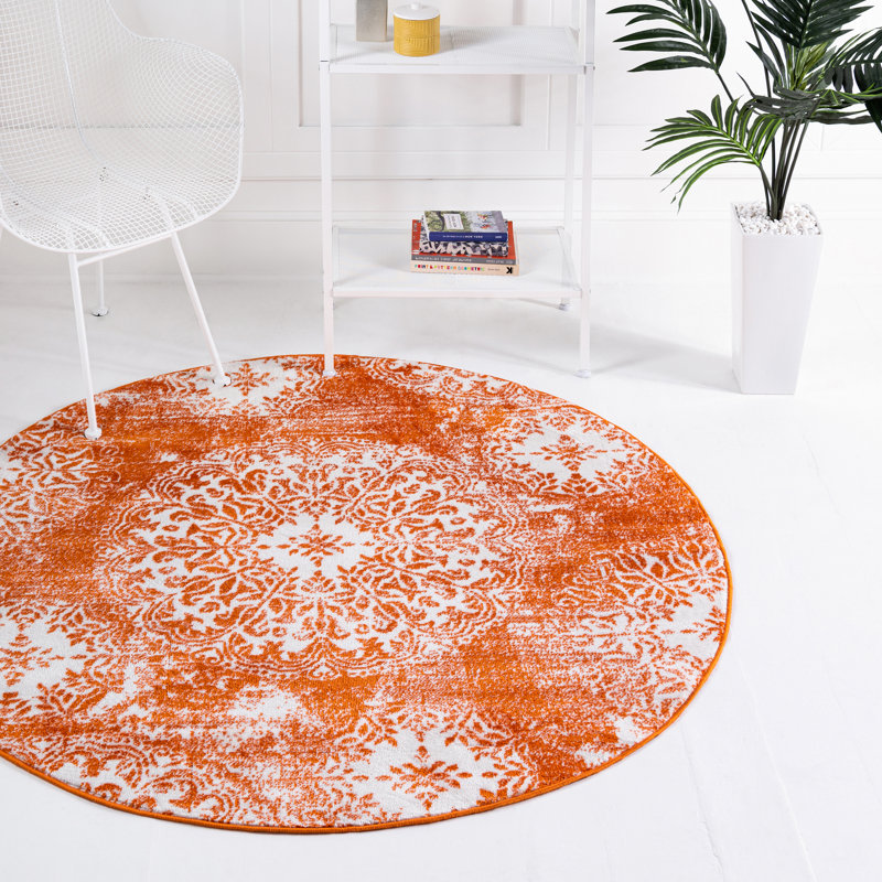 Tapis floral Brandt, Rond 7 pi 1 po, Orange / ivoire