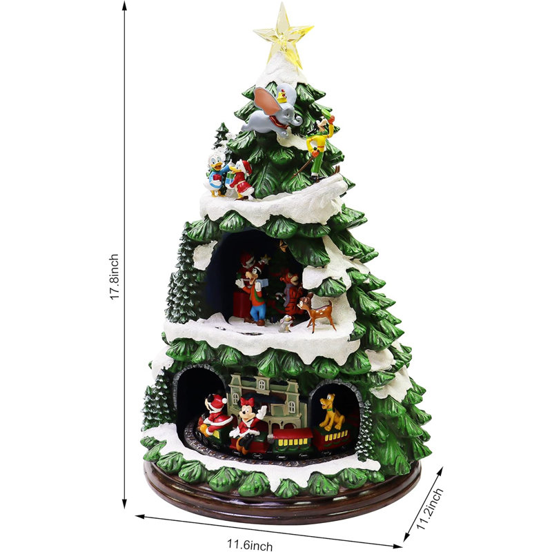 Arbre de Noël animé 17,8 "H (train) à DEL, 8 lumières, adaptateur - résine peinte à la main