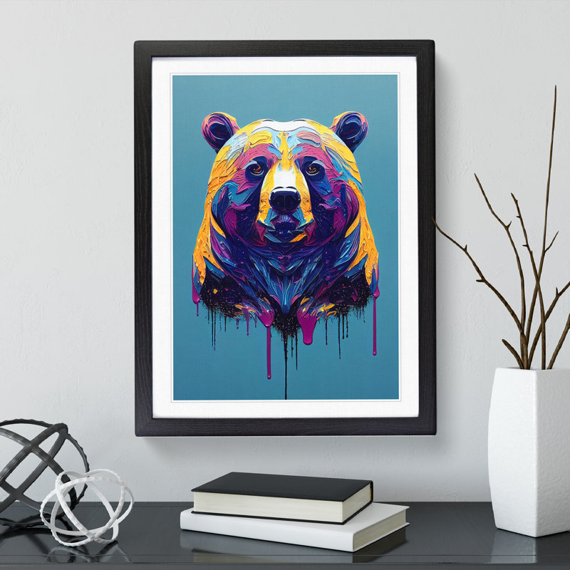 A Bear No.2 Abstract - Single Picture Frame Painting, Black, 64cm H x 46cm W x 2cm D