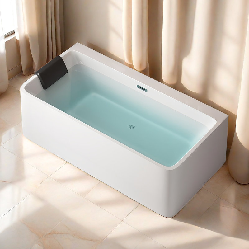 Modern Simple White Rectangle Bathtub 62.99'' W 22.05'' H Frameless Rectangle Tub & Shower Kit