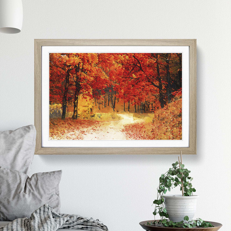 Path Through the Forest at Autumn in Abstract - Framed Print, 36cm H x 48cm W x 2cm D, Oak Framed