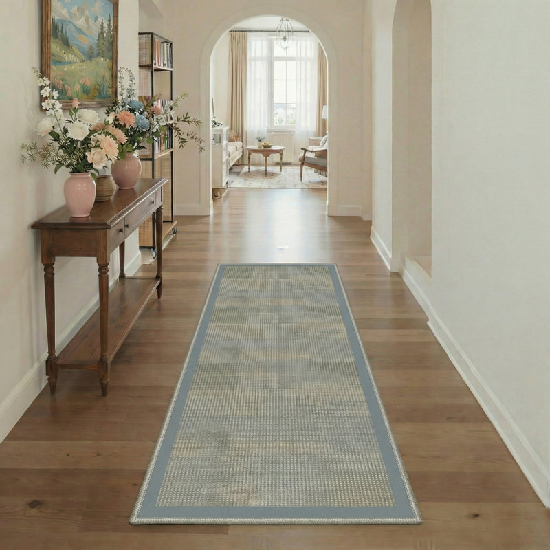 Coady Euclid Modern Geometric Machine Washable Beige / Blue / Green Indoor Area Rug with Non-Slip Backing, Runner 2'3" x 6'