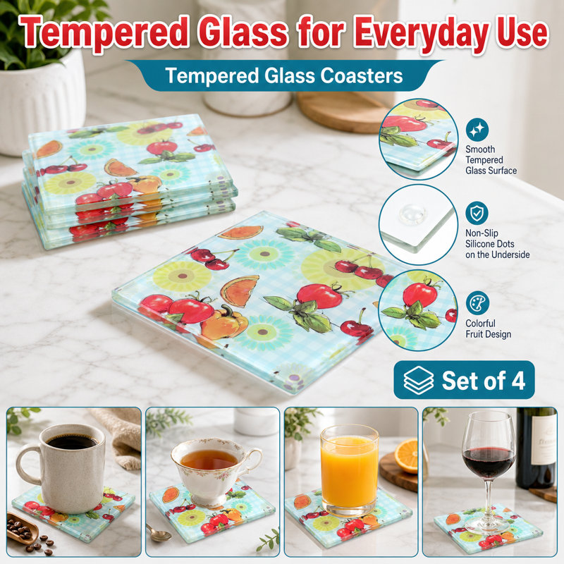 Glass Square 4 Piece Coaster Set