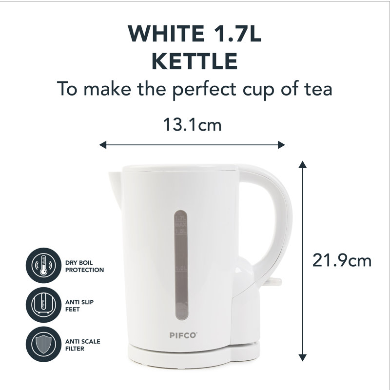 PIFCO Essentials 1.7L Plastic Electric Kettle, White
