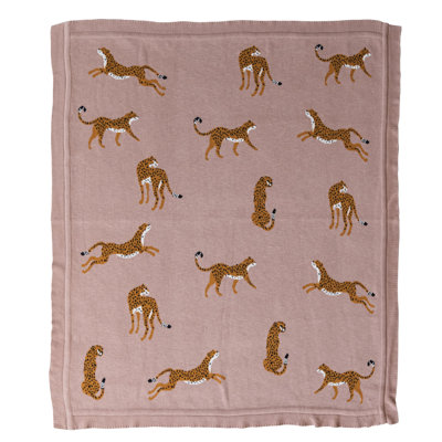 Cotton Knit Throw With Cheetahs