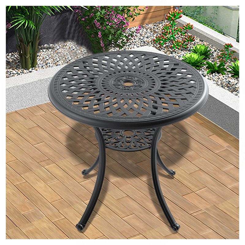 Table de salle à manger 30,71 pouces en fonte d'aluminium avec structure noire et trou pour parasol