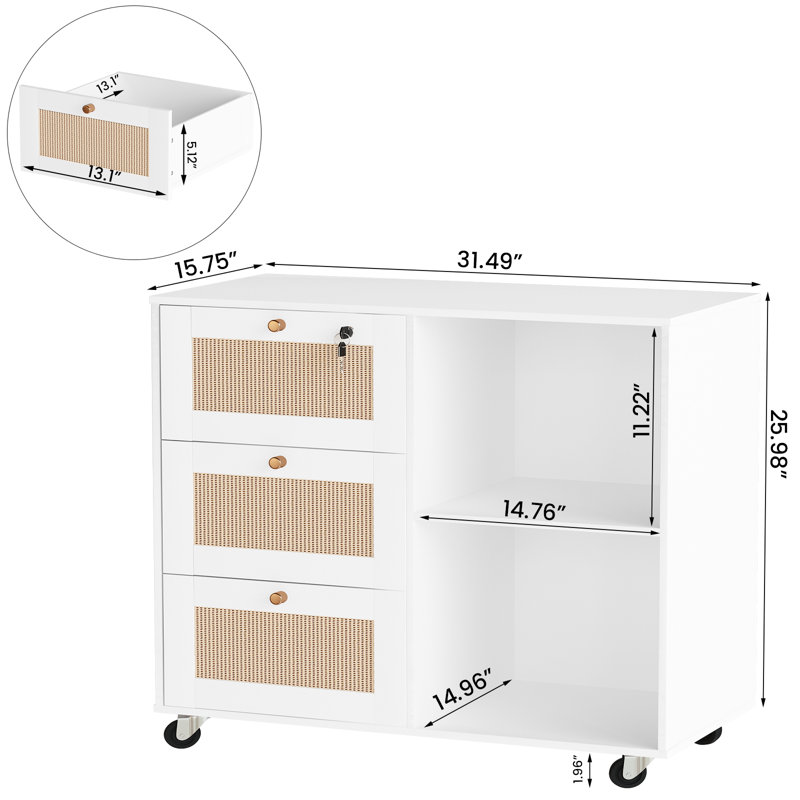 Mariame 31.4'' Wide 3 -Drawer Mobile File Cabinet