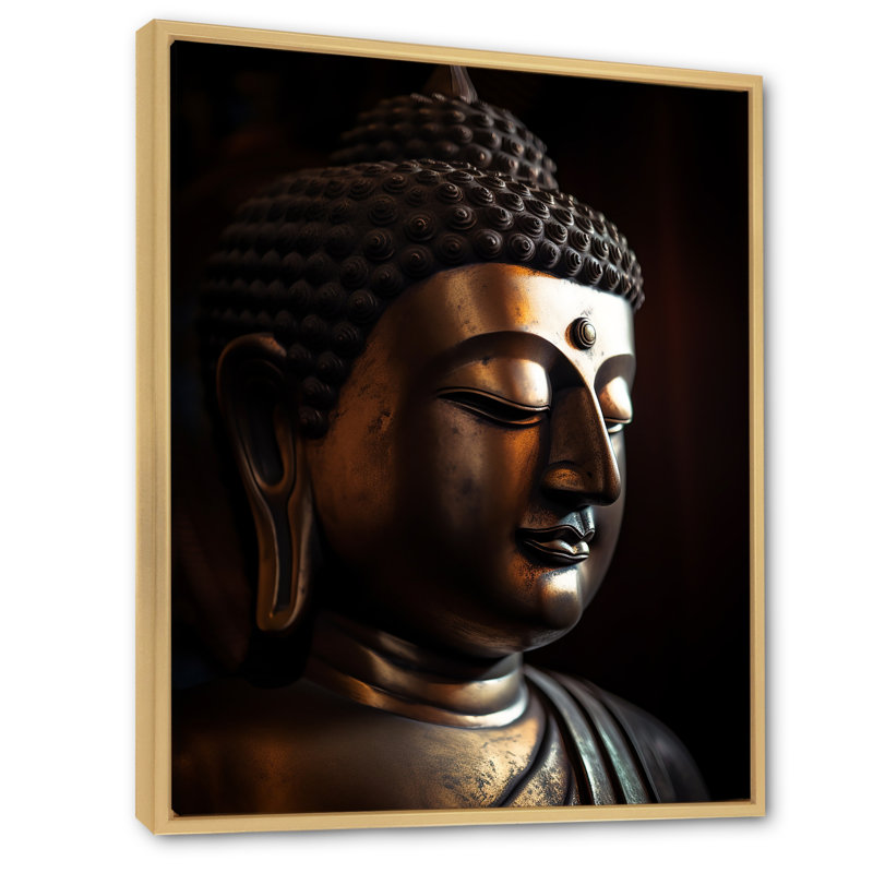 Impression sur toile - Statue de Bouddha doré en gros plan, Cadre naturel flottant, H 44 po x l 34 po x P 1,5 po