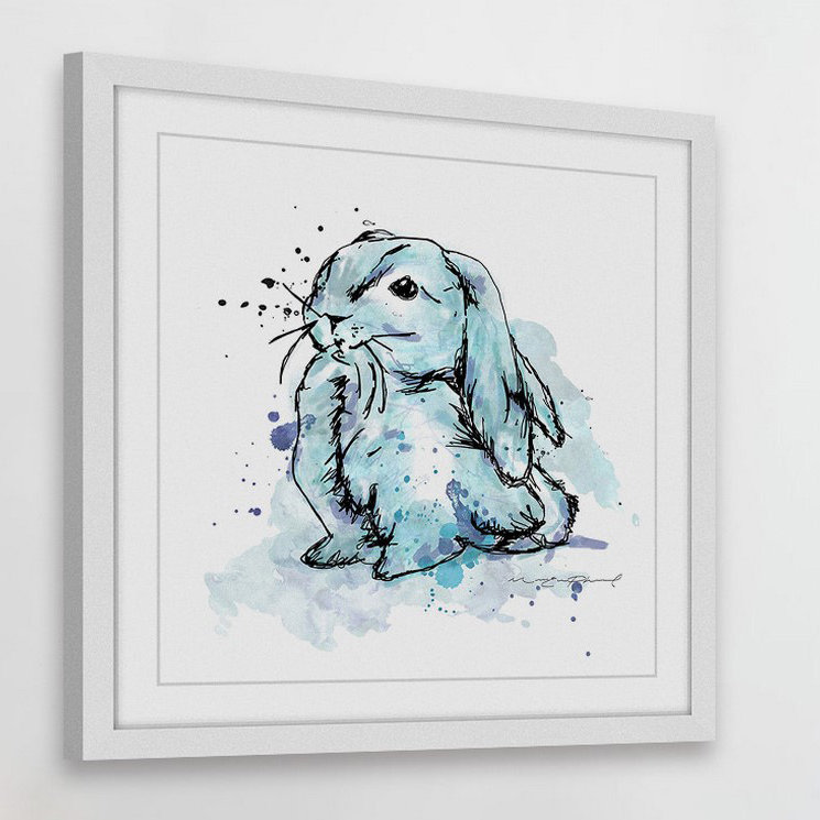 «Lapin Bleu», reproduction encadrée, H 18 po x l 18 po x P 1,5 po