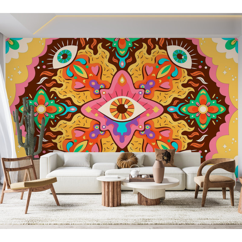 Papier peint de qualité supérieure - Motif psychédélique, L 108 po x l 150 po